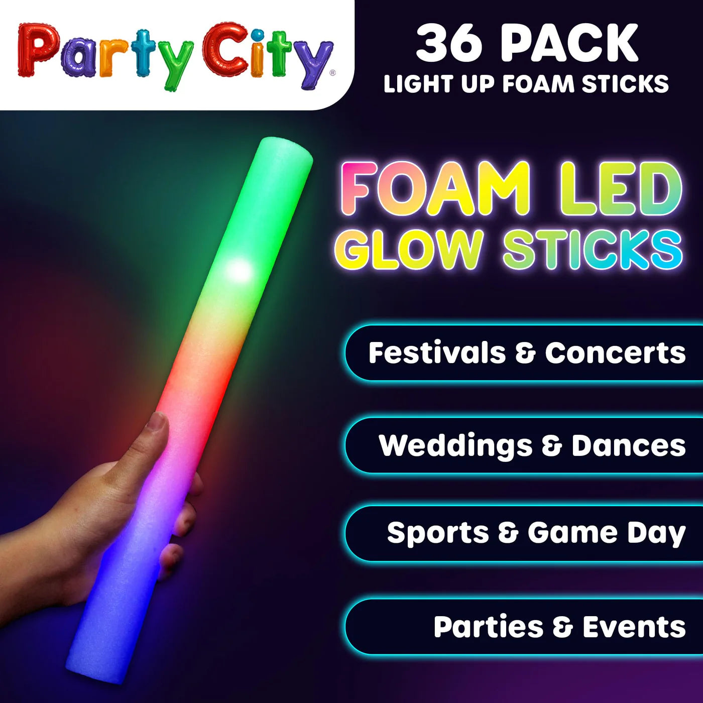 Foam Glow Sticks LED Light Sticks (Bulk Pack) — Party Glow Wands